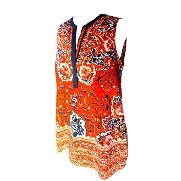 Lucy & Laurel Womens Orange & Navy Sleeveless Tank Top Blouse With Pattern Small - Picture 4 of 6